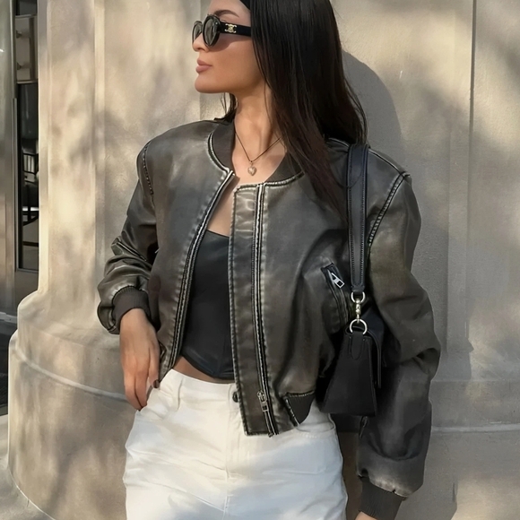 Zara Jackets & Blazers - NWOT Zara Charcoal Bomber Biker Jacket with Fitted Silhouette Zip Pockets